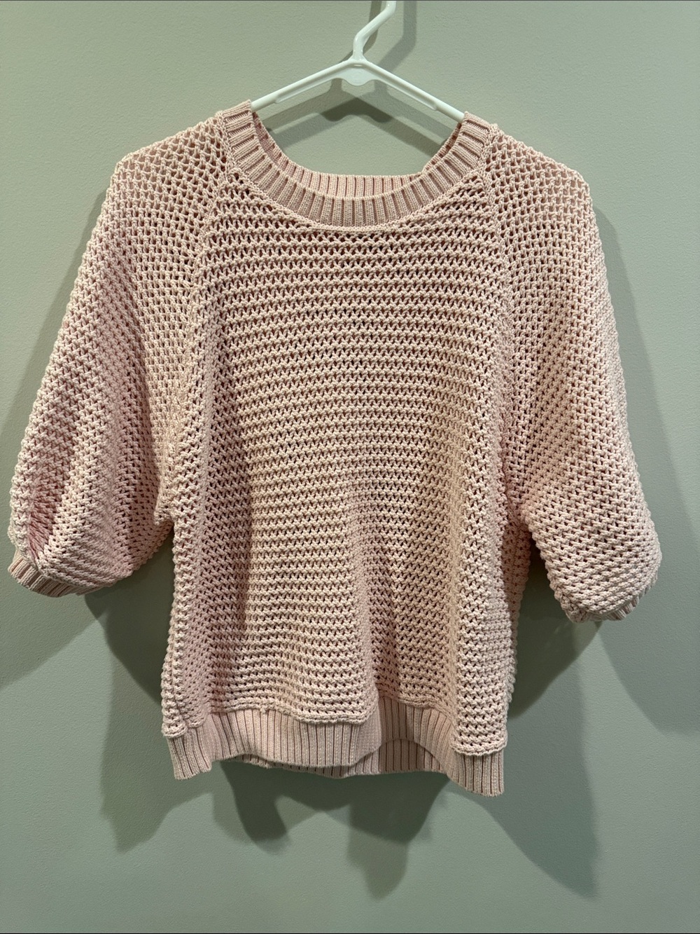 Ann Taylor Dusty Pink Open-Knit Crewneck Sweater
